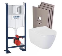 Grohe - Pack WC Bâti-autoportant Rapid SL + WC sans bride Bello + Abattant softclose + Plaque chrome + set habillage