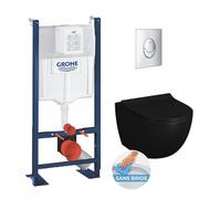 Grohe - Pack WC Bâti-autoportant Rapid SL + WC sans bride Vitra Sento noir mat + Abattant softclose + Plaque chrome