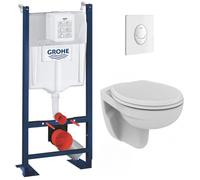 Grohe - Pack WC Bâti autoportant + WC Porcher rimless + Abattant + Plaque Blanche (ProjectPorcher-3)