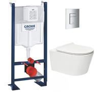 Pack WC Bâti autoportant + WC sans bride SAT Brevis + Abattant ultra-fin softclose + Plaque chrome (ProjectBrevis-1)