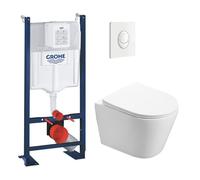 Pack WC Bâti autoportant + WC sans bride SAT Infinitio + Abattant softclose + Plaque blanc alpin (ProjectInfinitio-3)
