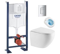 Grohe - Pack WC Bâti autoportant + WC sans bride Vortex SAT Fusion + Abattant softclose + Plaque Chrome