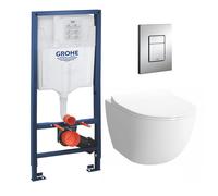 Grohe - Pack WC Bâti + cuvette Sento compacte + plaque de commande chrome (GROHE-SentoCOMPACT)
