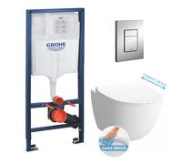 Grohe - Pack WC Bâti + cuvette Sento RIM-EX (sans bride) compacte + plaque de commande chrome (GROHE-SentoRimlessCOMPACT)