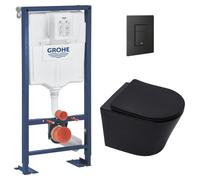 Grohe - Pack WC Bâti Solido + WC sans bride SAT Noir mat + Abattant frein de chute + Plaque noir mat (AUTOPORTANT-BLACKINFINITIO-KF0)