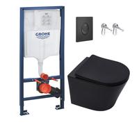 Grohe - Pack WC Bâti-support Rapid SL + WC Infinitio sans bride noir mat + Abattant softclose + Plaque noire mat