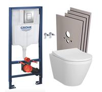 Grohe - Pack WC Bâti-support Rapid SL + WC sans bride + abattant soft close + Plaque de commande WC Skate Cosmopolitan + Set habillage