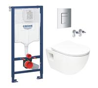 Grohe Pack WC Bâti-support Rapid SL + WC sans bride SAT + Abattant SoftClose + Plaque Chrome (RapidSL-Project-1)