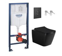 Grohe - Pack WC Bâti-support Rapid SL + WC Square Infinitio sans bride noir mat + Abattant softclose + Plaque noire mat