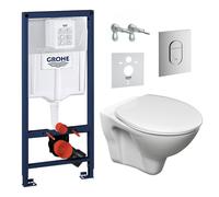 Grohe - Pack WC Bâti-support Rapid SL + WC suspendu Cersanit S-line Pro + Abattant + Plaque chrome (ARENASLPRO)