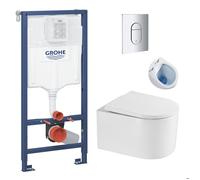 Grohe - Pack WC Bâti-support + WC sans bride SAT Delano + Abattant softclose + Plaque Chrome