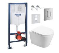 Grohe - Pack WC Bâti-support + WC SAT Infinitio sans bride fixations invisibles + Plaque + Panneau isolation phonique ArenaInfinitio