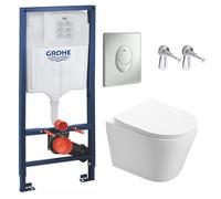 Pack WC Bâti-support + WC Swiss Aqua Technologies Infinitio sans bride fixation invisible + Plaque chrome mat
