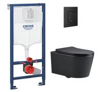 Grohe - Pack WC Bâti-support + WC Swiss Aqua Technologies sans bride + Abattant softclose + Plaque (RapidSL-BlackSATrimless-KF0)