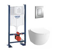 Grohe - Pack WC Cuvette Compacte Sento RIM-EX (sans bride) + Rapid SL autoportant NF + plaque chrome (ProjectSentoRimlessCOMPACT-1)