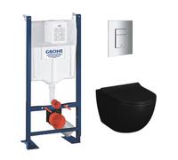 Grohe - Pack WC Rapid SL autoportant NF + cuvette suspendue Vitra Black Sento sans bride + plaque chrome (ProjectBlackSento-1X)
