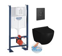 Grohe - Pack WC Vitra Black Sento sans bride + ensemble Rapid SL autoportant NF + plaque noir mat (ProjectBlackSento-KF02)