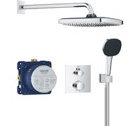GROHE Precision 250, système de douche encastré, douche pluie 25cm | Avec thermostatique, douche de tête 1 jet, douchette 2 jets, flexible 1,50m, set complet (carré, chrome, 34882000)