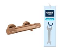 GROHE Precision Feel - Mitigeur Thermostatique de Douche CoolTouch, Montage Mural Apparent (Poignée Moletée, Bouton de Sécurité à 38°C, EcoButton, Rosace Métallique), Bronze Brossé, 34790DL0