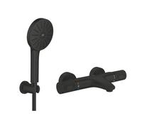 GROHE Precision Feel Robinet de baignoire thermostatique - 31.3cm - Vitalio Joy Ensemble de bain - douchette à main ronde - 3 jets - avec support - black mat 347882430/1348652430