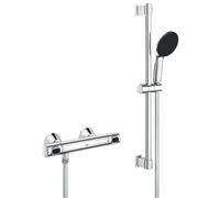 GROHE Precision Flow Ensemble de douche - robinet de douche thermostatique - avec ensemble barre de douche - 60cm - douchette à main ronde - 1 jet - flexible de douche lisse - chromé 34800001