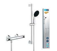 GROHE Precision Flow Mitigeur Thermostatique Douche, Ensemble de Douche 1 jet avec barre 60cm, Economie d'eau, A coller avec GROHE QuickGlue ou à visser, Chromé, 34800001