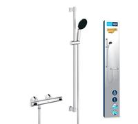 GROHE Precision Flow Mitigeur Thermostatique Douche, Ensemble de Douche 1 jet avec barre 90cm, Economie d'eau, A coller avec GROHE QuickGlue ou à visser, Chromé, 34805001
