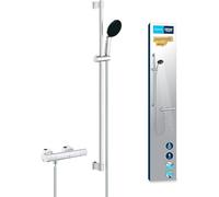 GROHE Precision Get Ensemble de Douche Thermostatique avec Douchette Ronde 11cm 1 jet, Flexible de Douche 1,75m, Barre de Douche 90cm, Economie d'Eau, Chromé, 34857000