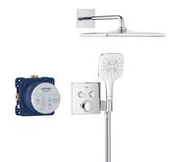 GROHE Precision SmartControl 310, système encastré, douche pluie 31cm | Avec thermostatique, douche de tête 1 jet, douchette 3 jets, flexible 1,50m, set complet (carré, chrome, 34876000)