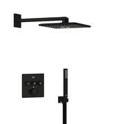 GROHE Precision SmartControl - Système de Douche Encastré avec Thermostat à 3 Vannes (Douche de Tête SmartActive 31 cm 2 Jets, Douchette Stick Cube 1 Jet, Flexible 1,5 m), Noir Mat, 348752430