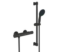 GROHE Precision Start Ensemble de douche - mitigeur de douche thermostatique - avec ensemble barre de douche - 60cm - douchette à main ronde - 1 type de jet - flexible de douche lisse - noir mat 34597
