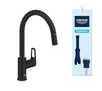 GROHE QuickFix Start Loop - Robinet de Cuisine monocommande pour évier, avec douchette extractible - Pivotant à 360°, Noir Mat, 305562430