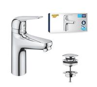 GROHE QUICKFIX - Swift 2023, mitigeur lavabo, sécurité enfant, bonde Clic-Clac, Taille M,Economie d'eau, outil de montage fourni, Chromé, 24327001