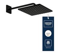 GROHE Rainshower 310 Mono Cube Ensemble de Douche de Tête (Montage Mural, Douche de Tête Économie d’Eau 310 mm avec Bras de Douche 422 mm, Jet PureRain), Forme Carrée, Phantom Black, 26564KF0