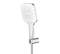 GROHE Rainshower SmartActive 130 Cube Set de douchette à main - 3 types de jets - carré - avec support - flexible lisse - 150cm - chrome/moon white 26589ls0