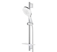 GROHE Rainshower Smartactive 150 Ensemble barre de douche - 60cm - douchette ronde - 3 types de jets - flexible de douche lisse - avec porte-savon - chrome/moon white 26592ls0