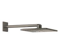 GROHE Rainshower SmartActive 310 Cube Ensemble douche de tête et bras (Montage Mural, Bras de douche horizontal 430 mm, 2 Jets, Économie d’eau), Forme Carrée, Anthracite Brossé, 26479AL0