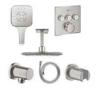 GROHE Rainshower Smartactive Ensemble de douche de tête Apparente - douche de tête carrée 31cm - douchette carrée - bras de plafond - boîtier d'encastrement - Supersteel brossé sw73277/sw73279/sw48455