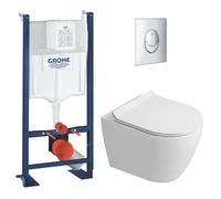 Grohe - Rapid SL Pack WC bâti autoportant + WC suspendu sans bride Ceramia avec abattant SoftClose + plaque chrome (GRRCEPXWR10-FR)