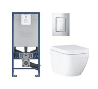 GROHE Rapid SLX pack WC avec réservoir à encastrer, cuvette suspendue en céramique avec petite plaque de commande chromée sw107663/sw227373/sw336186/