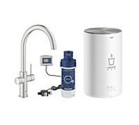 Grohe Red duo mélangeur de cuisine 30083DC1 supersteel, taille M, bec en C, avec chaudière