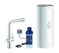 Grohe Red Duo Set robinetterie monocommande pour évier, portée 221mm, bec en L, avec chauffe-eau GROHE Red taille L, 30325001, Couleur: chrome