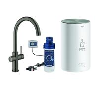 Grohe Red Duo Set robinetterie monocommande pour évier, portée 224mm, bec C, avec chauffe-eau GROHE Red taille M, 30083AL1, Couleur: graphite dur brossé