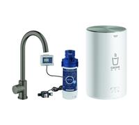 GROHE Red Mono Set robinets d'eau froide, portée 153mm, bec C, avec GROHE Red chauffe-eau taille M, 30085AL1, Couleur: graphite dur brossé