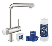 GROHE Robinet De Cuisine Avec Système De Filtration Complet Blue Pure Minta, Filtre À Charbon Actif, Goût Premium, Bec En Forme De L, Finition Supersteel, 30382DC0 (Import Allemagne)