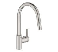 GROHE Robinet de cuisine évier Feel, Robinet Cuisine Douchette Extractible, Inverseur 2 jets, Zone rotation 360°, Installation et nettoyage facile, Supersteel, 31486DC1 (Import Allemagne)