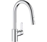 GROHE Robinet de cuisine évier Get, robinet avec douchette extractible, bec en forme de U, inverseur 2 jets, Supersteel, 314840 G