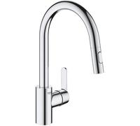 GROHE Robinet de cuisine Get 31484001 – Bec en C, douchette extractible, double jet, chromé
