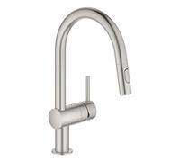 GROHE Robinet de cuisine évier Minta, robinet avec douchette extractible, bec en forme de U, inverseur 2 jets, installation et nettoyage facile, Supersteel, 32321DC2 (Import Allemagne)