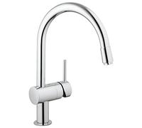 GROHE Minta Mitigeur monocommandé pour évier, portée 215mm, bec en C, GROHE EcoJoy, extractible, pivotant, 3291800E
